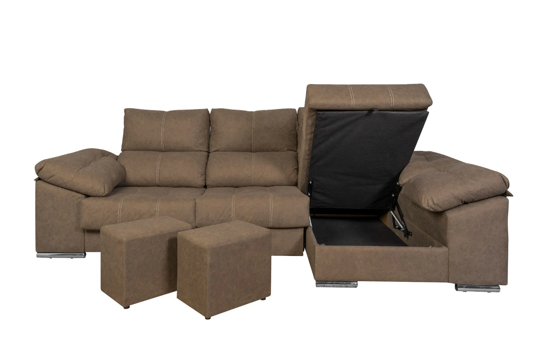Sofa Cama Chaise Longue Yago 275cm. Reclinable, con Arcon +2 pufs - Image 4