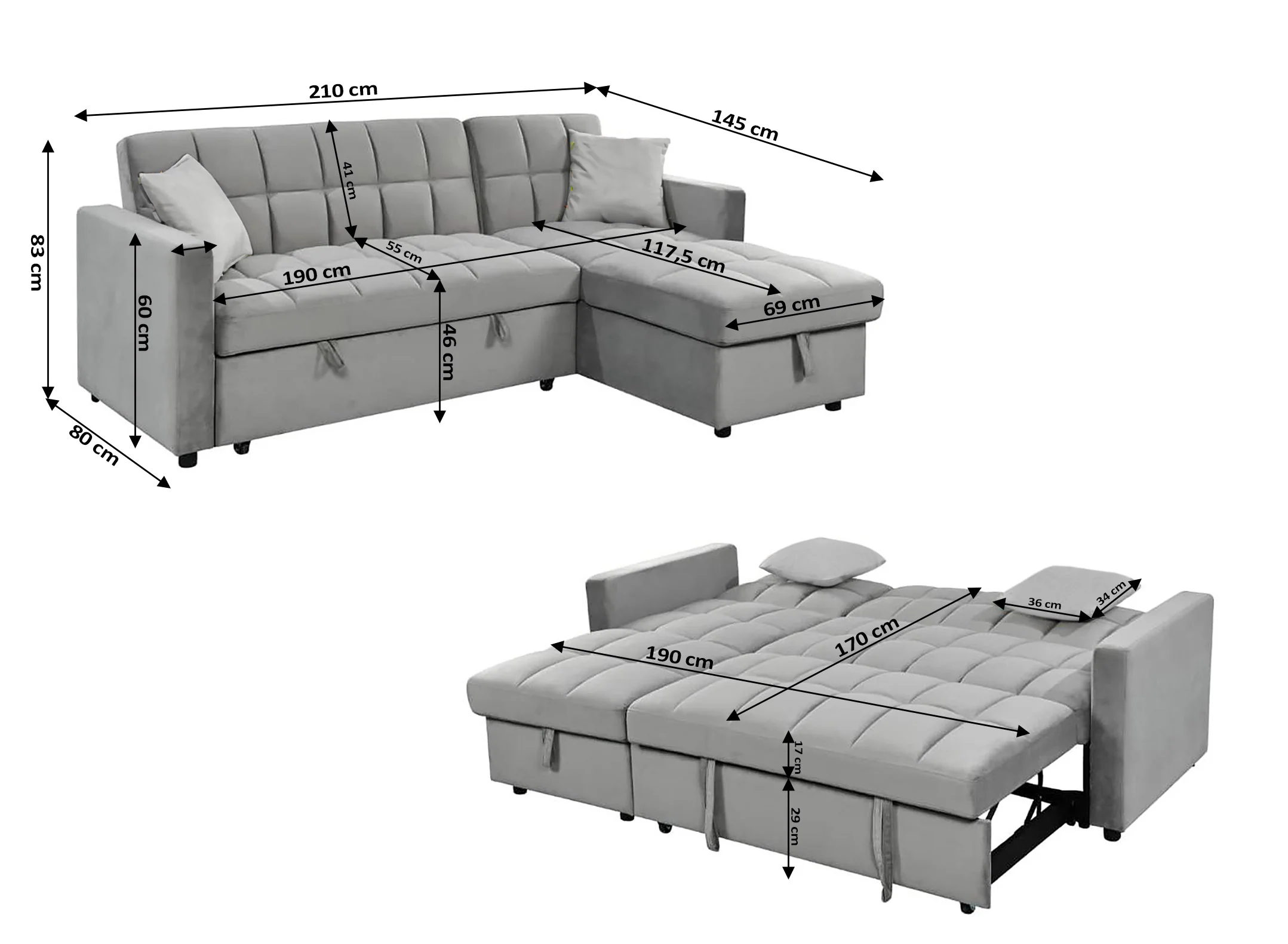 Sofa Cama Chaise Longue Kris 210cm - Image 3