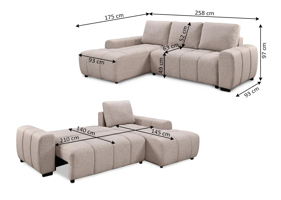 Sofa Cama Chaise Longue Nuvola con Arcon 258cm - Image 3