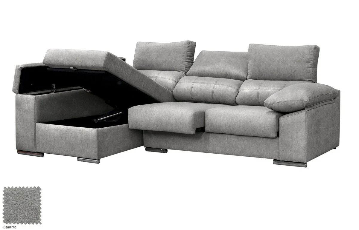 Sofa Chaise Longue Silver 260cm. Reclinable, con Arcon - Image 10