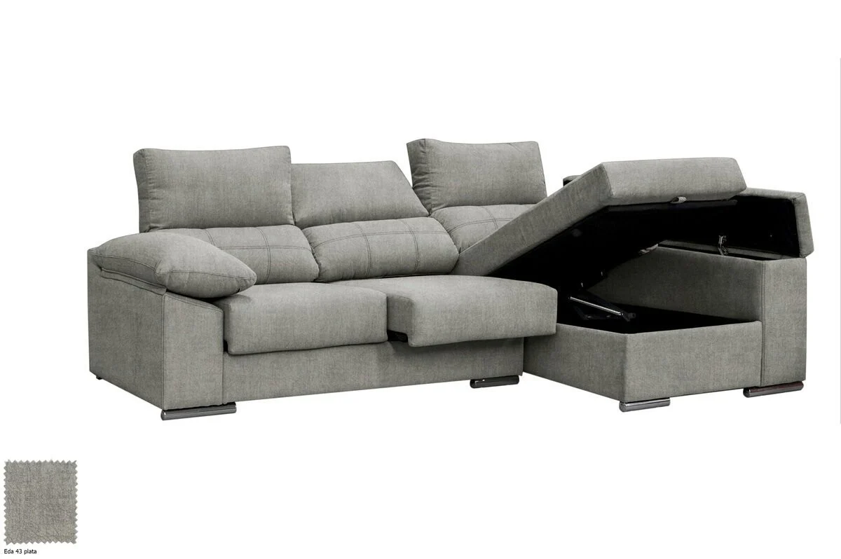 Sofa Chaise Longue Silver 260cm. Reclinable, con Arcon - Image 11