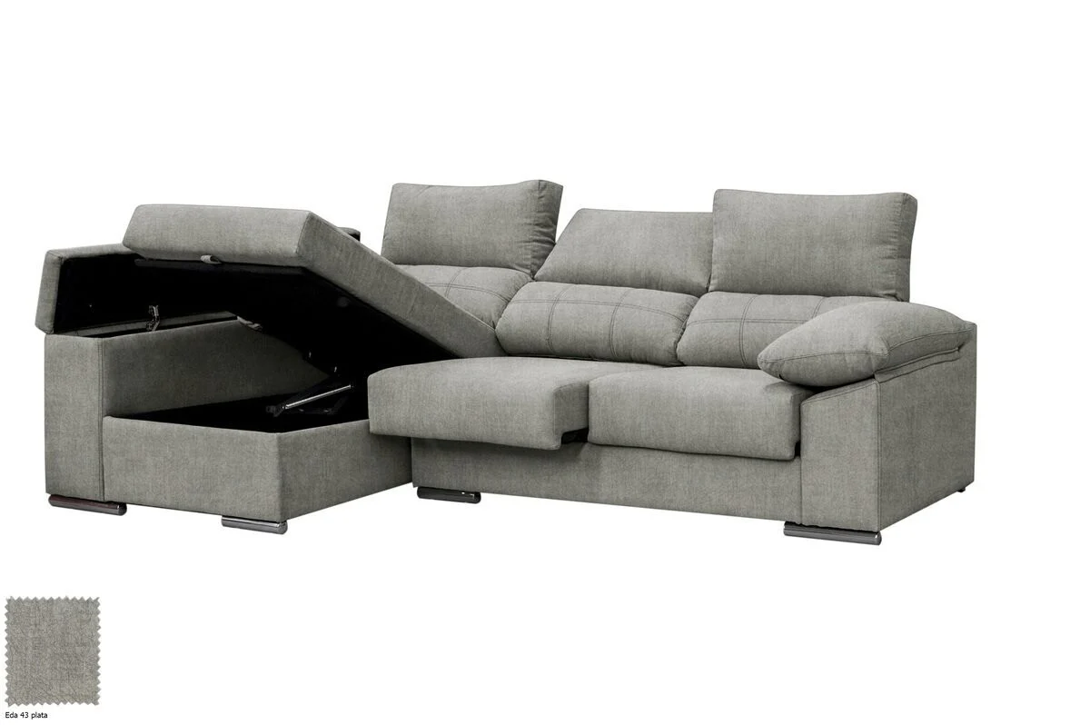 Sofa Chaise Longue Silver 260cm. Reclinable, con Arcon - Image 12