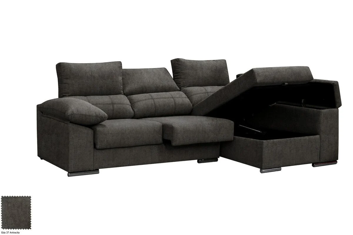Sofa Chaise Longue Silver 260cm. Reclinable, con Arcon - Image 13