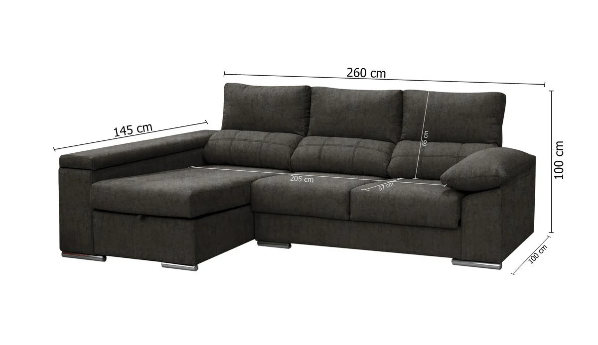 Sofa Chaise Longue Silver 260cm. Reclinable, con Arcon - Image 3