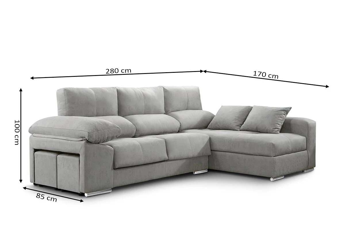 Sofa Chaise Longue Copi 280cm. Reclinable, +2 pufs - Image 3