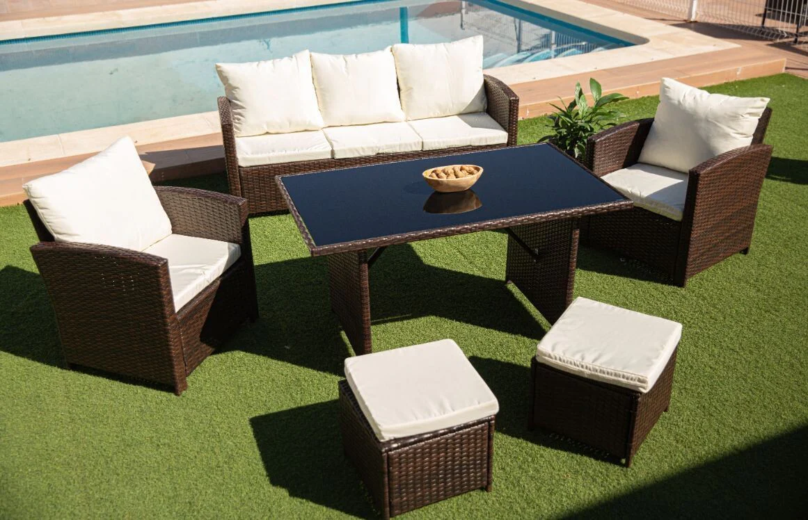 Sofa + Mesa + 2 Sillones+ 2 pufs de Ratan PE. Muebles de Jardin y Terraza - Image 8