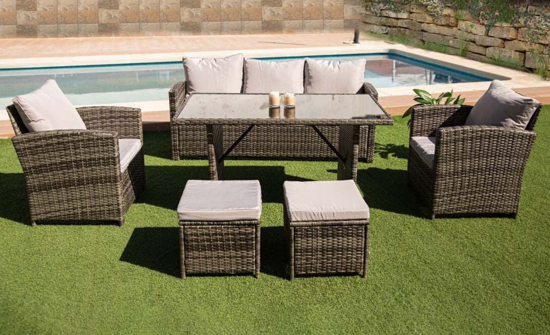 Sofa + Mesa + 2 Sillones+ 2 pufs de Ratan PE. Muebles de Jardin y Terraza - Image 9