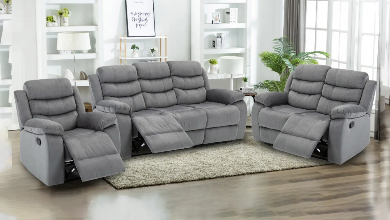 Sofa Reclinable Manual Houston 3 Plazas Gris - Image 7