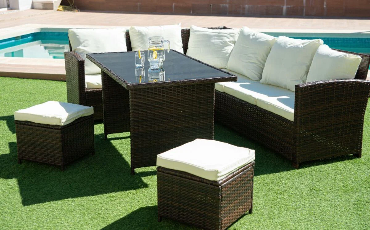 Sofa Rinconera + Mesa + 2 puffs de Ratan PE. Muebles de Jardin y Terraza - Image 7
