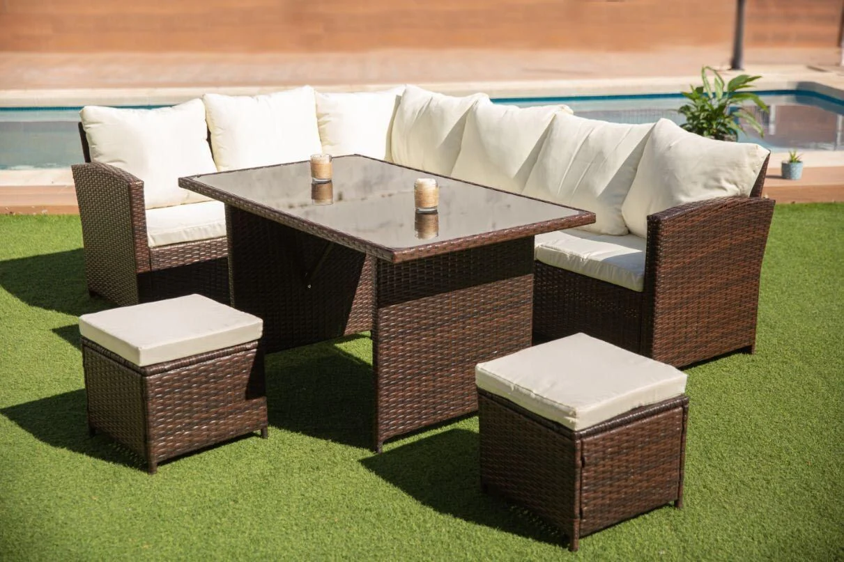 Sofa Rinconera + Mesa + 2 puffs de Ratan PE. Muebles de Jardin y Terraza - Image 9
