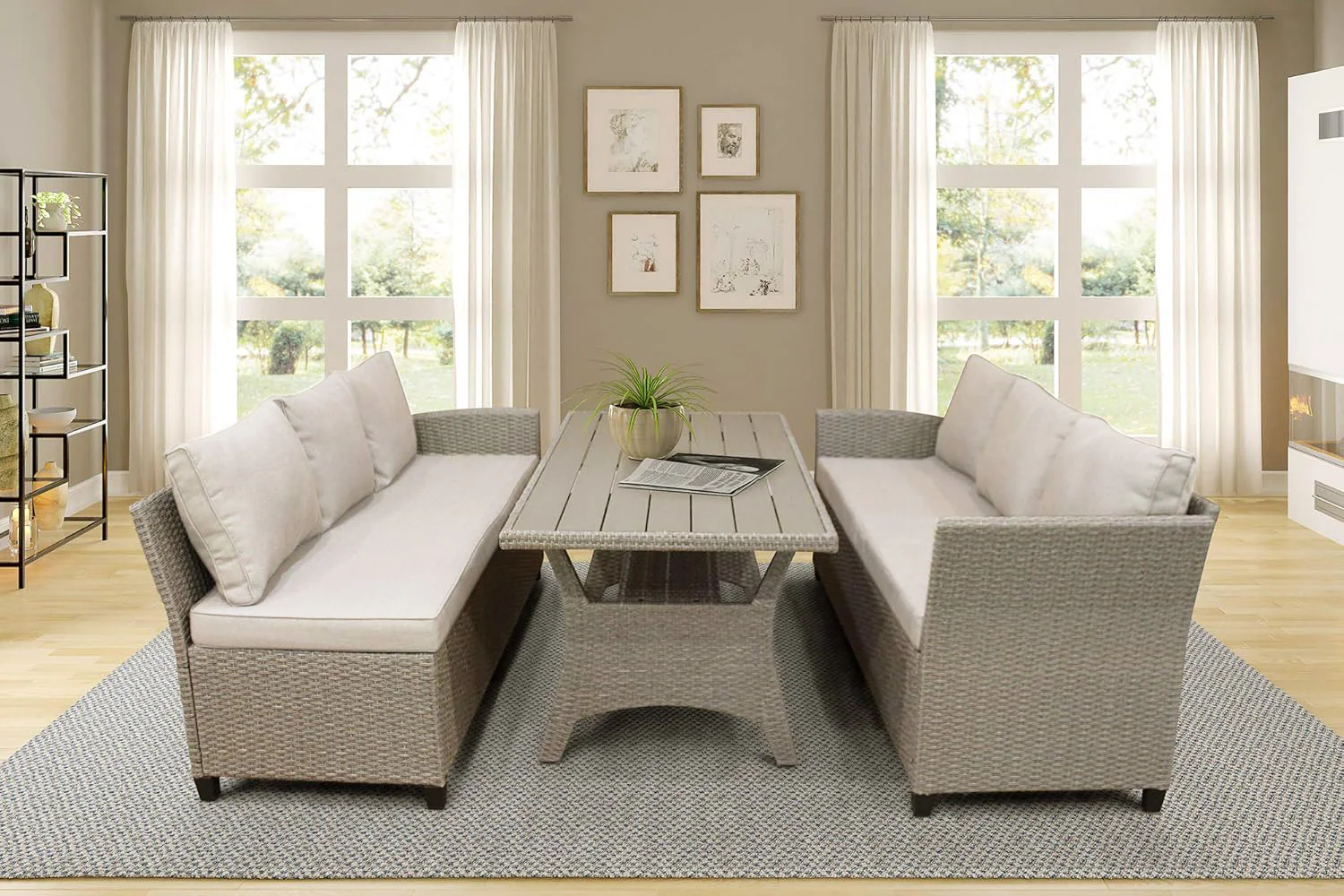 Sofa Rinconera + Mesa de Ratan PE Marron. Muebles de Jardin y Terraza - Image 2