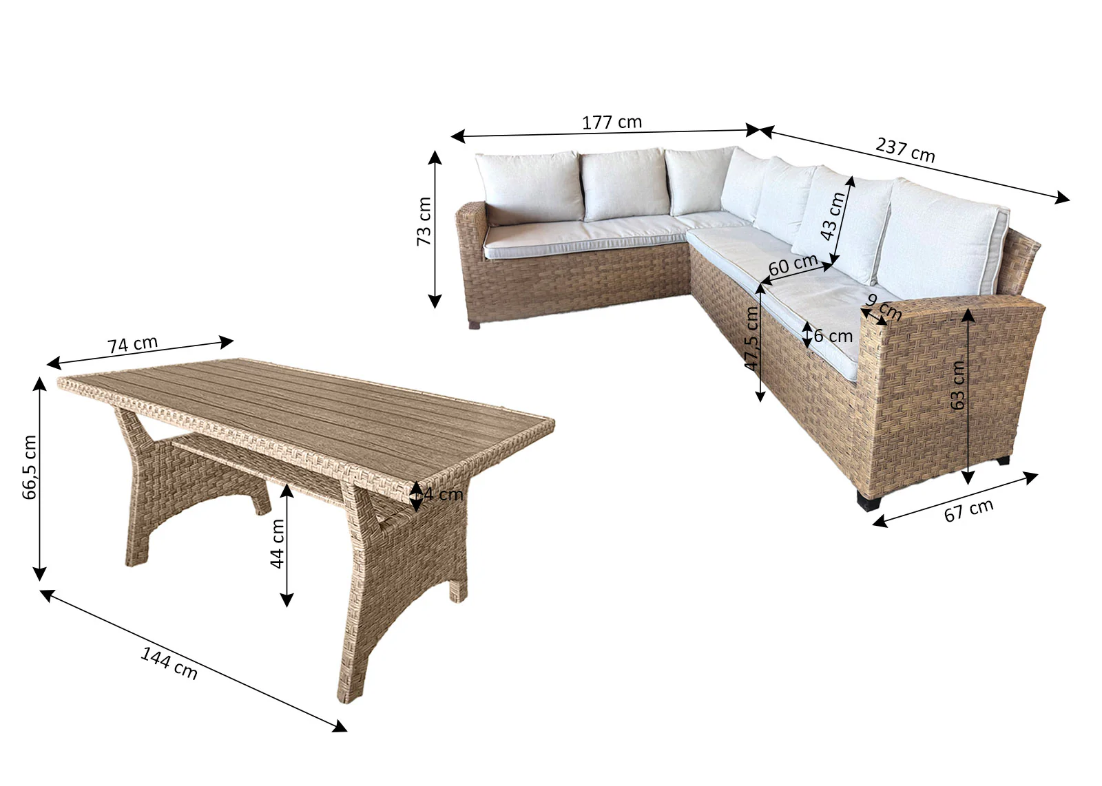 Sofa Rinconera + Mesa de Ratan PE Marron. Muebles de Jardin y Terraza - Image 3