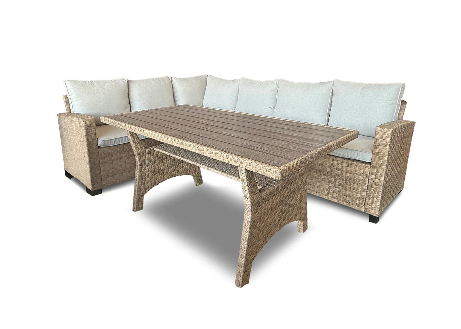 Sofa Rinconera + Mesa de Ratan PE Marron. Muebles de Jardin y Terraza - Image 4